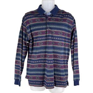 Vintage L.L. Bean Mens M Native Aztec Long Sleeve Polo Shirt 1990 Jamaica Made